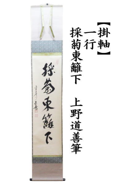 掛軸　一行　採菊東籬下　上野道善筆