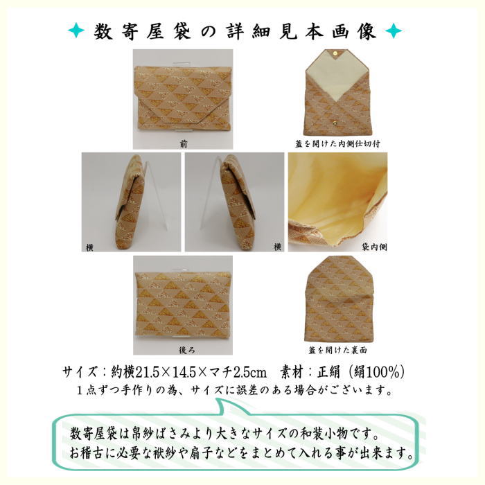 数寄屋袋　普通サイズ　正絹　桝形龍文風通