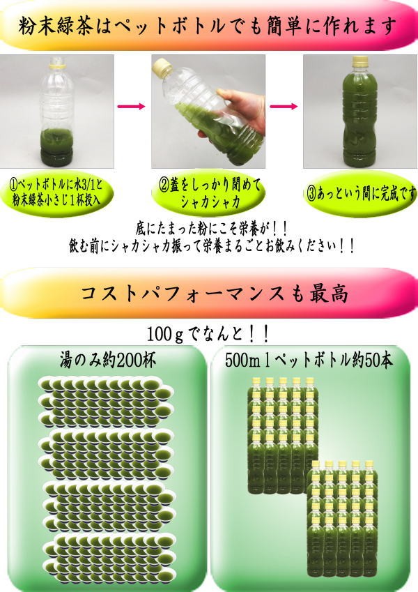 日本茶　緑茶　粉末茶　「1000円ポッキリ」　粉末煎茶（粉末緑茶）　100ｇ入り