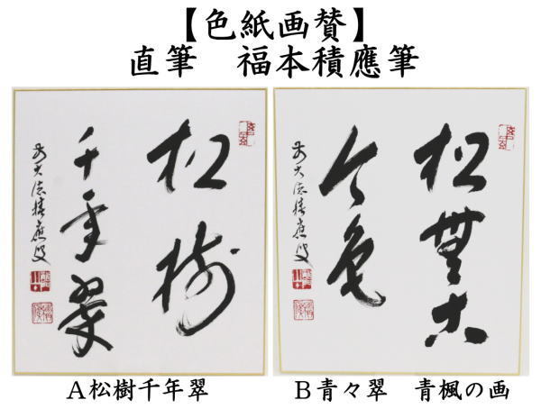 上田宗箇流　宗嗣宗匠　天下春　本人直筆色紙 茶道具 色紙 直筆 松樹千年翠又松無古今色 福本積應筆 茶道 : 茶道具