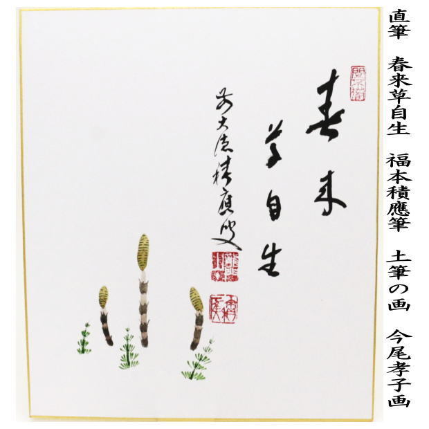 御茶子 大徳寺派吉祥寺 【辻常閑賛・吾心画】『春来草自生ツクシ 画賛』 御茶子様専用 大徳寺派吉祥寺 【辻常閑賛・吾心画】『春来草自生ツクシ