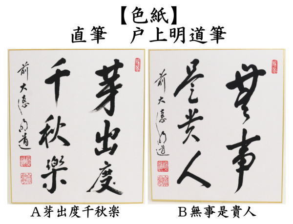 茶道具 色紙 直筆 芽出度千秋楽又は無事是貴人 戸上明道筆 茶道