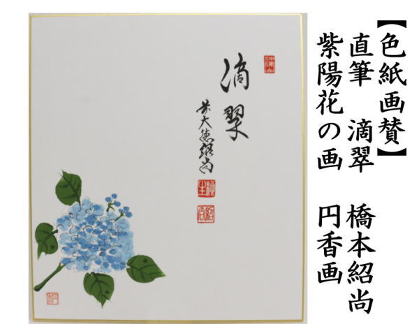 茶道具 色紙画賛 画賛 滴翠 橋本紹尚筆 柳生紹尚筆 紫陽花の画 円香画