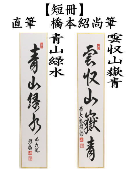 短冊　直筆　青山緑水又は雲収山嶽青　橋本紹尚筆（柳生紹尚筆）
