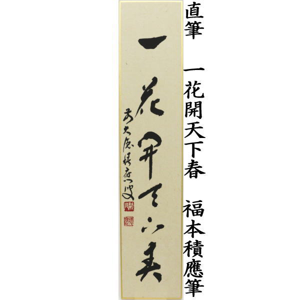 茶道具 短冊 直筆 一花開天下春 福本積應筆 茶道 : 茶道具いまや静香園