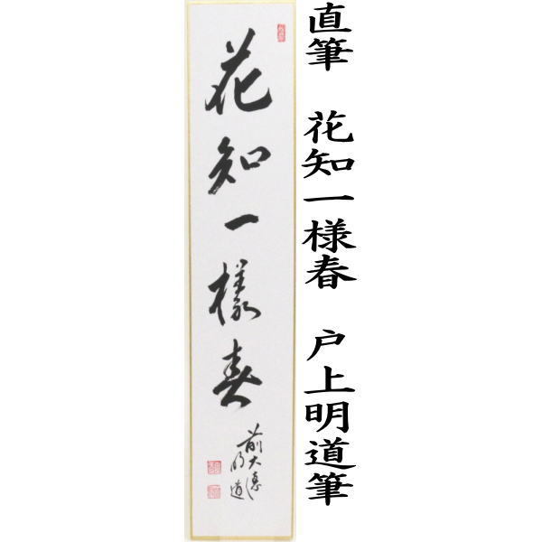 短冊　直筆　山花咲野鳥語又は花知一様春　戸上明道筆