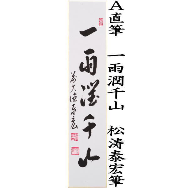 短冊 直筆 一雨潤千山又は千山添翠色 松涛泰宏筆(宗潤)(まつなみたいこう)