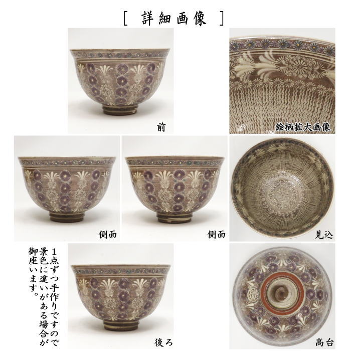 抹茶茶碗　京焼き　紫彩華紋　森里陶楽作