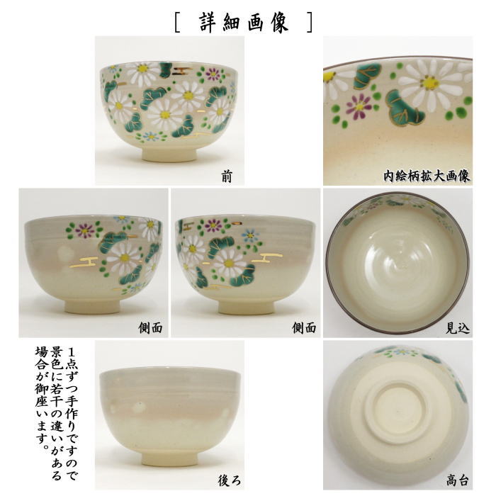 抹茶茶碗　乾山写し　菊　田中喜泉作