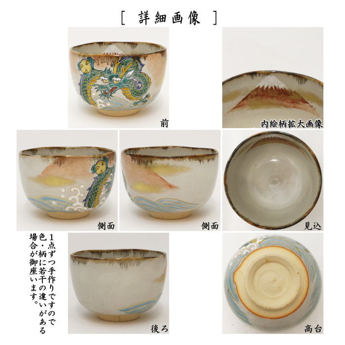茶道具 抹茶茶碗 干支 辰 干支茶碗 乾山写し 赤富士に海龍 森下秋彩作