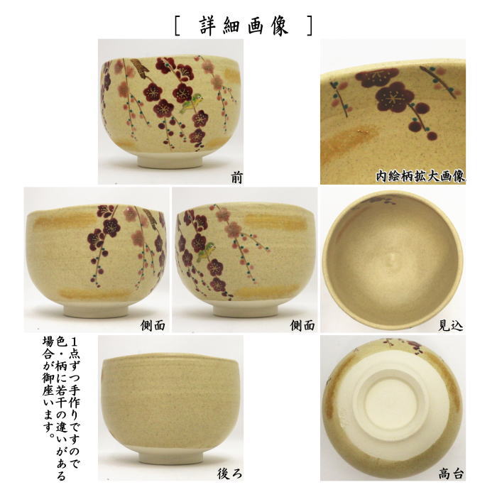 抹茶茶碗　色絵茶碗　梅にメジロ　東山深山作 