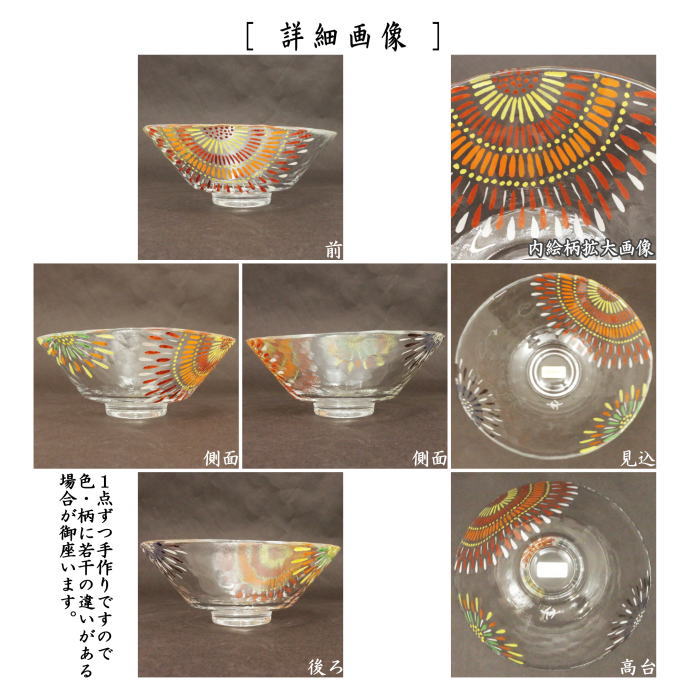 抹茶茶碗　ガラス（硝子）　義山（ギヤマン）　平茶碗　花火　今岡妙見作　超耐熱硝子
