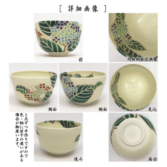 抹茶茶碗　 仁清写し　紫陽花　田中万祥作
