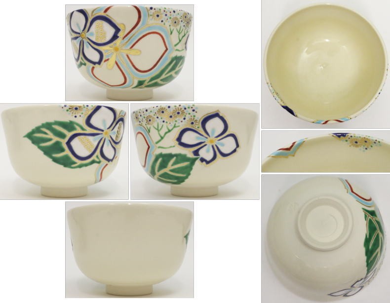 抹茶茶碗　仁清寫し　紫陽花　山本蓼作