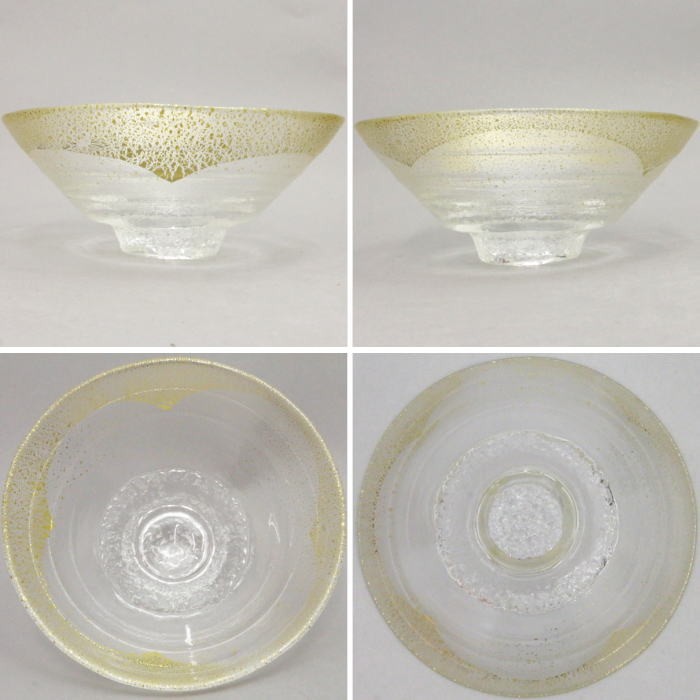 抹茶茶碗　硝子（ガラス）　極光（オーロラ）　金箔　白　渡部信二作　非耐熱硝子