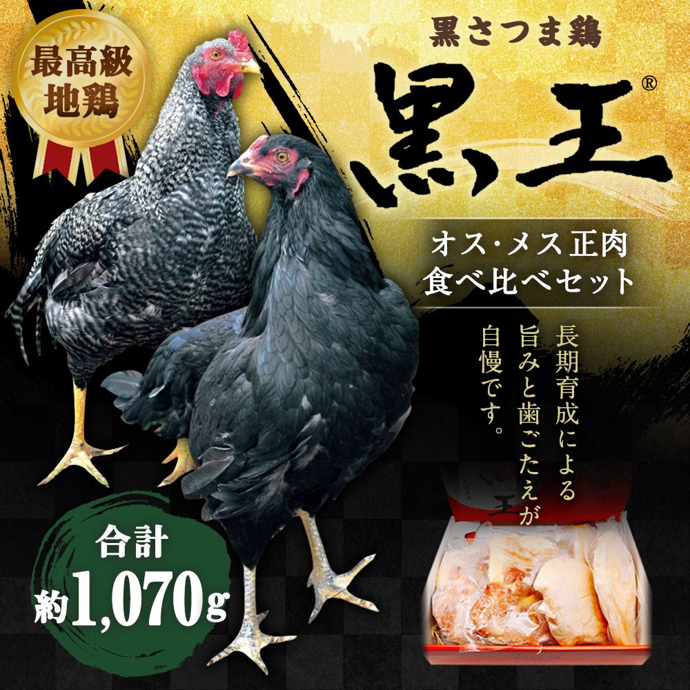 黒王 オス メス正肉食べ比べセット 合計約1070g 3種類 もも肉 むね肉 ささみ 黒薩摩鶏 黒さつま鶏 地鶏 精肉 鹿児島県産 国産 九州産 冷凍 送料無料 食の職人研究所 ショクラボ 通販 Paypayモール