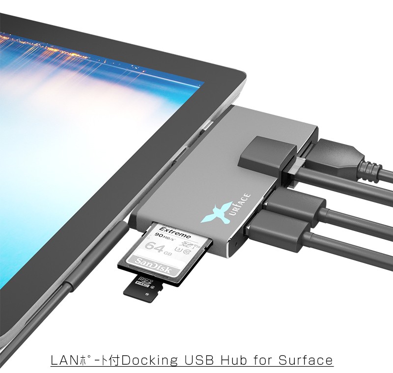 Surface Pro3 専用 USB3.0 HDMI LAN ポート & カードリーダー USB ハブ 