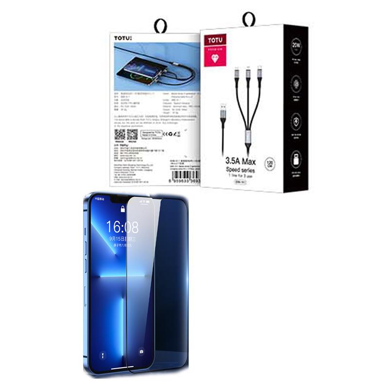 保護ガラス 充電ケーブル 3in1 セット iphone galaxy Micro USB Type-C lightning端子 ケーブル 急速充電｜imobaile｜02