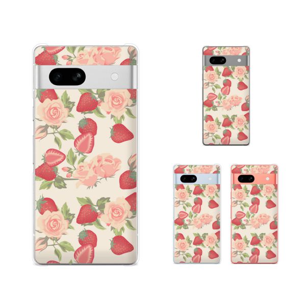 Google Pixel 7a / 3a XL 3 スマホ ケース カバー 苺と薔薇 クリーム
