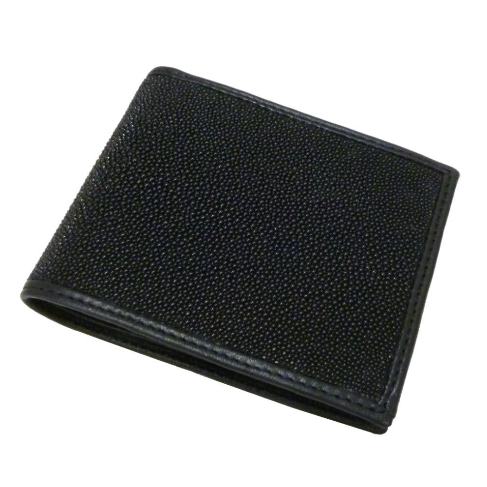 【新品・未使用】 エイ革 財布 ブラック 希少 美品 スティングレイ 財布 エイ革 サイフ 折財布A297 Santa Maria サンタ