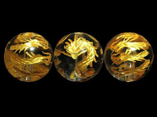 九頭龍 水晶 金色入り 12mm 彫刻 一粒売りビーズ 天然石