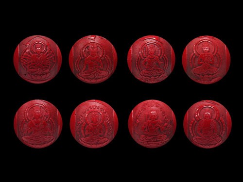 朱砂 辰砂・シナバー 八大梵字玉セット 12mm 横穴貫通 手作りに
