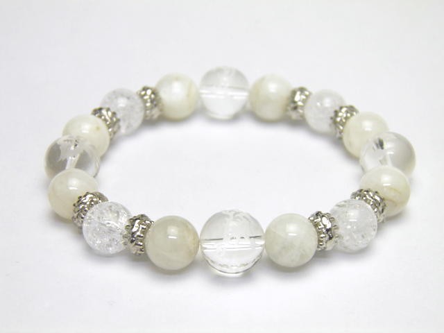 天然石 四神獣ブレスレット ムーンストーン＆クラック水晶＆四神獣