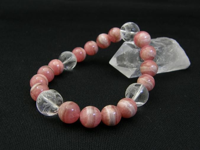 パワーストーン 四神獣ブレスレット 水晶彫り 12mm玉 青龍・朱雀・白虎