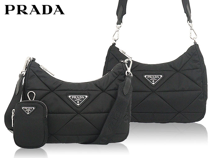 プラダ PRADA バッグ ショルダーバッグ 1BC151 RDJN B9O ネロ テスート キルティング パデッド リナイロン Re Nylon  トライアングル ロゴ ポーチ付き レディース