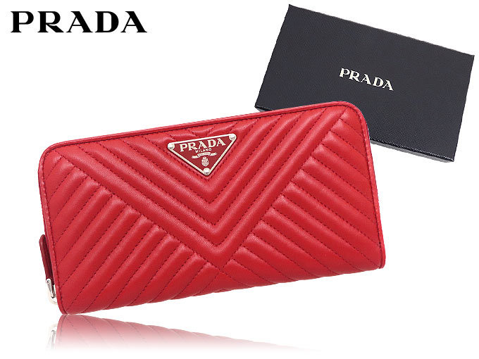 プラダ PRADA 財布 長財布 1ML506 2CET フォーコ ダイアグラム キルティング レザー トライアングル ロゴ ラウンド ジップ  ウォレット レディース