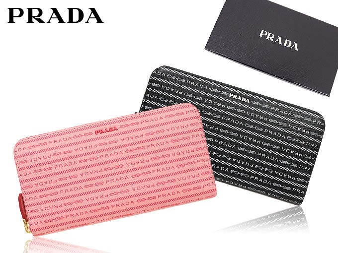 プラダ PRADA 財布 長財布 1ML506 2DF8 ネロ サフィアーノ レザー ボーダー ロゴ ラウンド ジップ ウォレット レディース