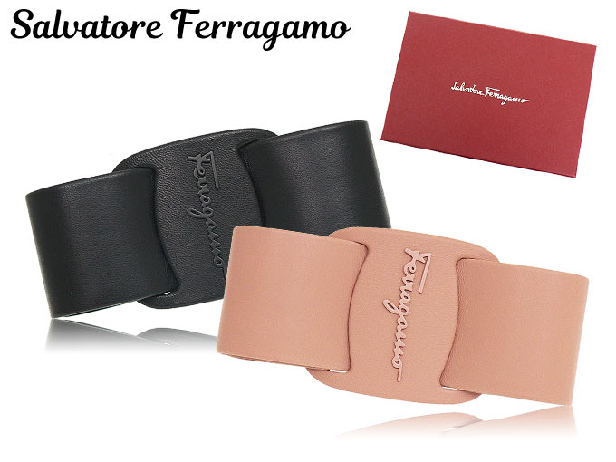 サルヴァトーレ フェラガモ Salvatore Ferragamo 小物 アクセサリー 34 0126 ネロ ヴィヴァ ボウ リボン カーフ レザー ブラス バレッタ レディース｜import-collection-yr｜03