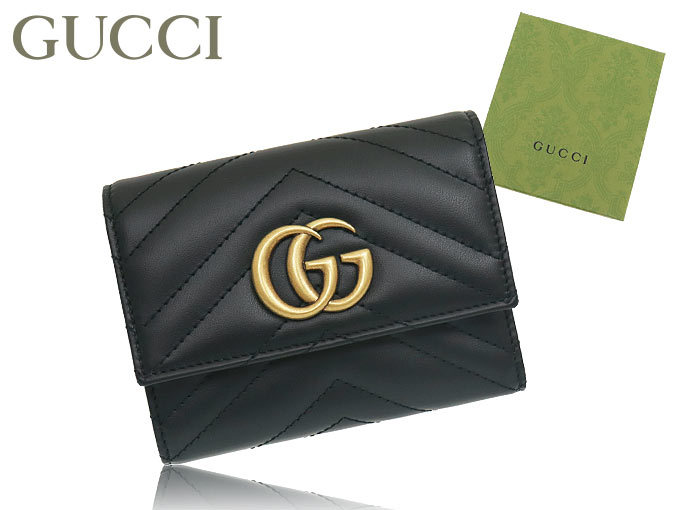 グッチ GUCCI 財布 三つ折り財布 474802 DTD1T ブラック GG マーモント シェブロン キルティング レザー コンパクト ウォレット  レディース