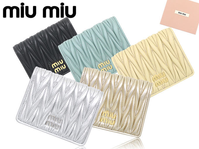 ミュウミュウ miumiu 財布 二つ折り財布 5MV204 AFPP ネロ マテラッセ レザー メタル ロゴ スモール ウォレット レディース | miu miu | 03