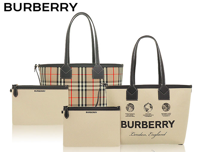 【期間限定ポイント2％】バーバリー BURBERRY バッグ トートバッグ 8063120 1 ベージュ ラベルプリント コットン レザー バーバリーチェック ロンドン （ポーチ｜import-collection-yr｜05