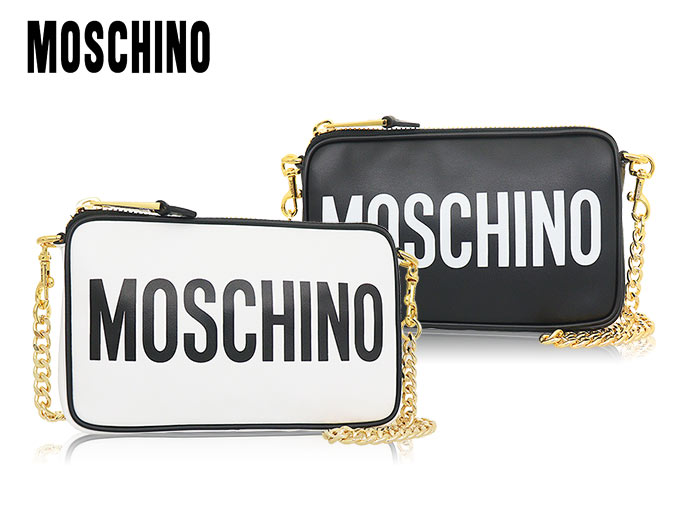 モスキーノ MOSCHINO バッグ ショルダーバッグ A7421 8001 ホワイト モスキーノ ロゴ プリント レザー チェーン ショルダーバッグ レディース｜import-collection-yr｜04