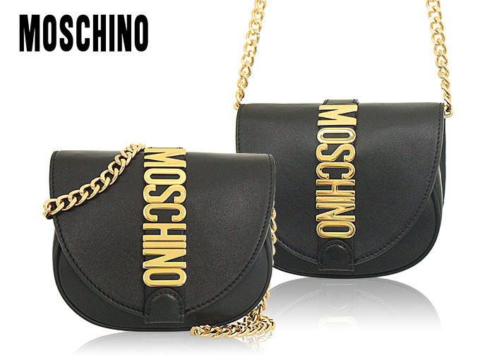 モスキーノ MOSCHINO バッグ ショルダーバッグ A7467 8008 ブラック モスキーノ ゴールド レタリング ロゴ レザー ミニ チェーン  ショルダーバッグ レディース