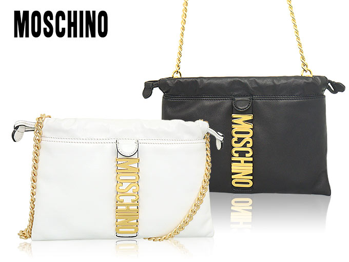 モスキーノ MOSCHINO バッグ ショルダーバッグ A7475 8008 ホワイト モスキーノ ゴールド レタリング ロゴ レザー チェーン クラッチ クロスボディー レディース｜import-collection-yr｜04