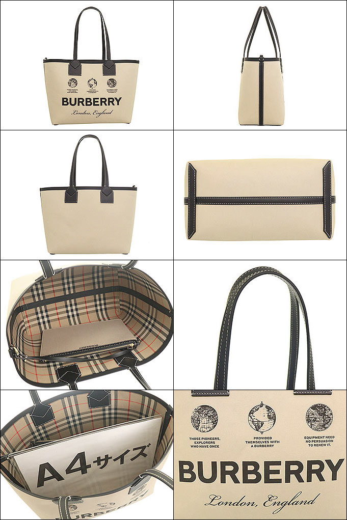 【期間限定ポイント2％】バーバリー BURBERRY バッグ トートバッグ 8063120 1 ベージュ ラベルプリント コットン レザー バーバリーチェック ロンドン （ポーチ｜import-collection-yr｜02