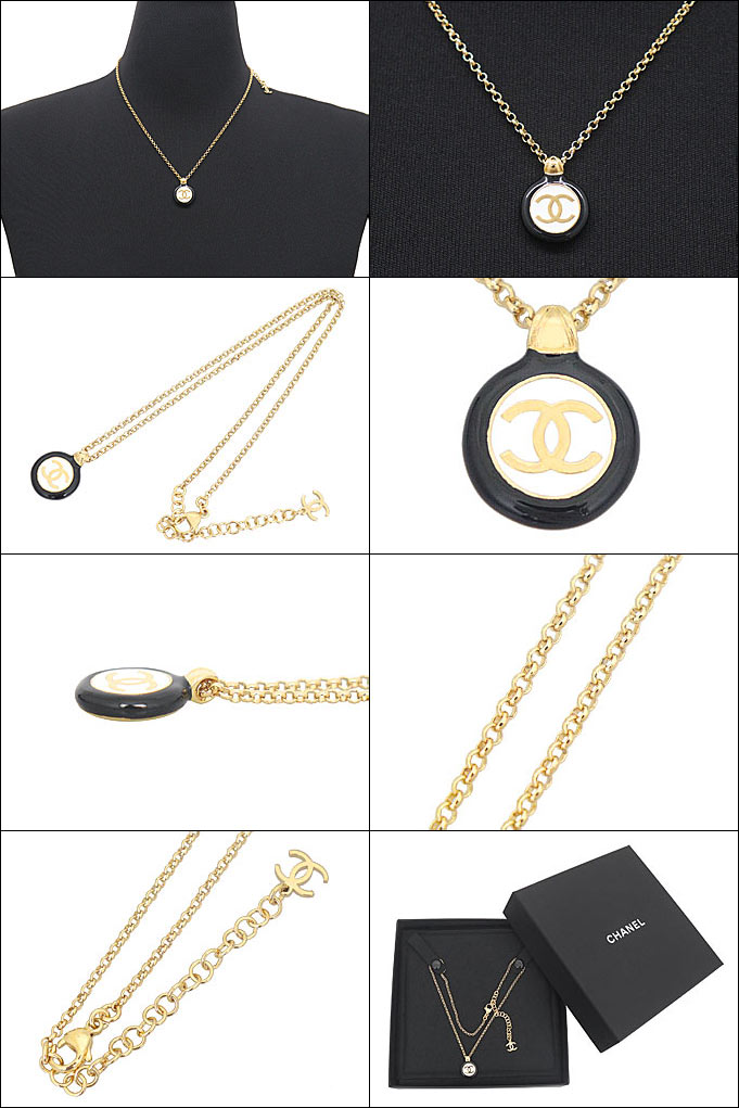 シャネル CHANEL アクセサリー ネックレス ABC983 B16125 ゴールド×ブラック ホワイト CCマーク ココマーク バイカラー ラウンド ペンダント レディース｜import-collection-yr｜02