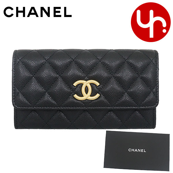 シャネル CHANEL 財布 二つ折り財布 AP3520 B13703 ブラック マトラッセ キャビアスキン ミディアム フラップ ウォレット レディース｜import-collection-yr