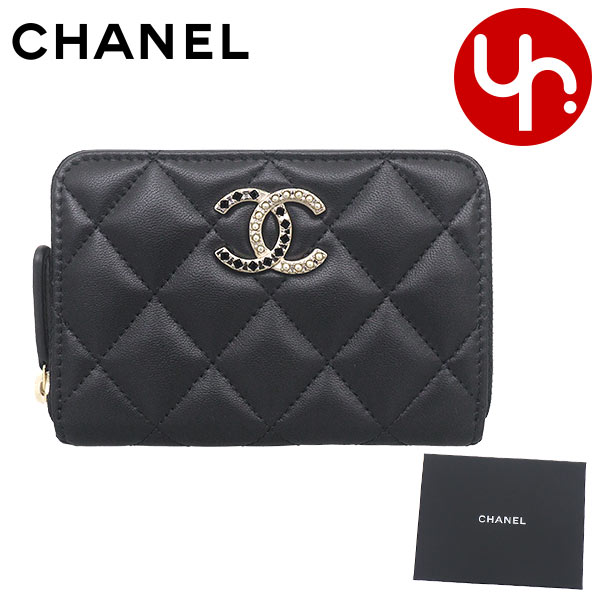 人気○シャネル折り財布マトラッセココマークコインパースラムスキン黒