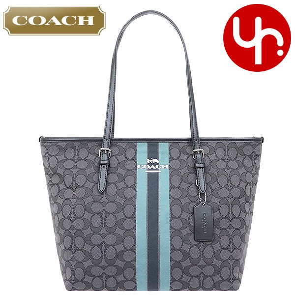 コーチ COACH バッグ トートバッグ F39043 ブラックマルチ シグネチャー ジャガード ストライプ ジップ トップ トート アウトレット レディース｜import-collection-yr