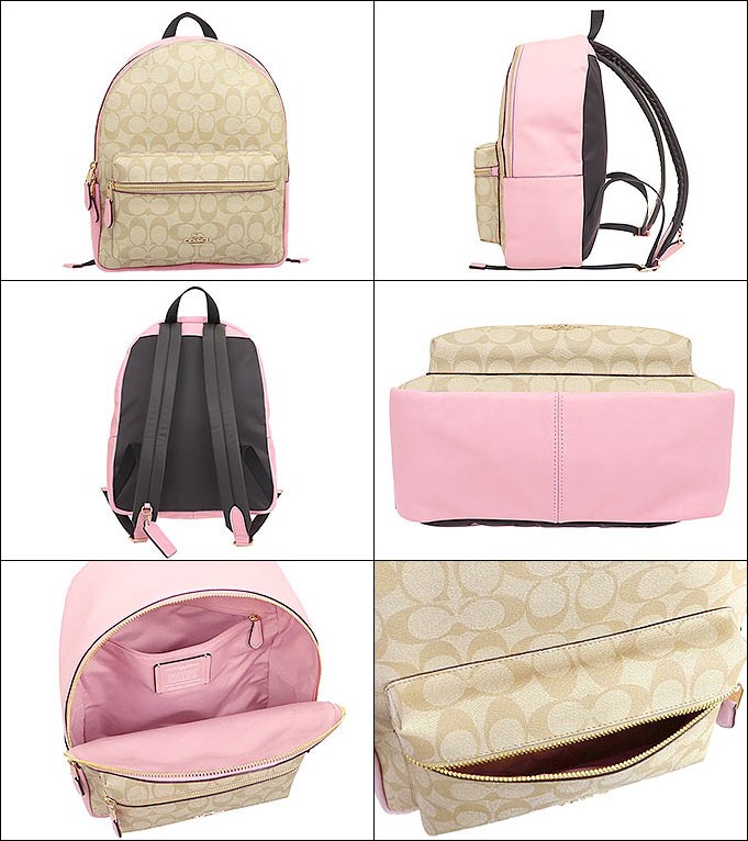 コーチ COACH バッグ リュック F32200 32200 ライトカーキ×ブロッサム チャーリー シグネチャー PVC レザー ミディアム バックパック アウトレット レディース｜import-collection-yr｜02