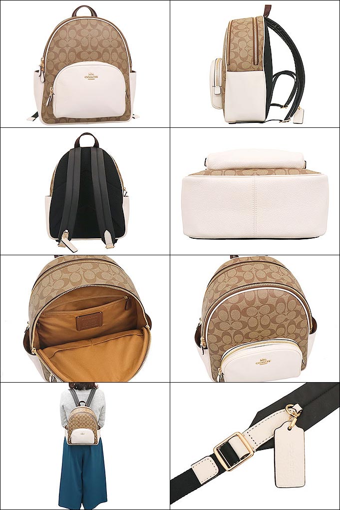 美品 COACH バックパック シグネチャー キャンバス 5671 チョーク COACH コーチ リュック レディース バックパック バッグ カーキ