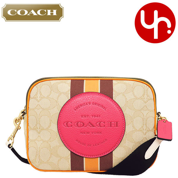 コーチ COACH バッグ ショルダーバッグ F01912 1912 ライトカーキ×エレクトリックピンク シグネチャー ジャガード ストライプ パッチ  アウトレット レディース