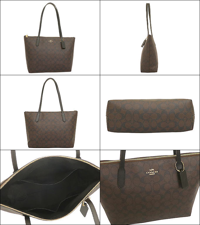 コーチ COACH バッグ トートバッグ F04455 4455 ブラウン×ブラック ラグジュアリー シグネチャー PVC レザー ジップ トップ トート アウトレット レディース | COACH | 01