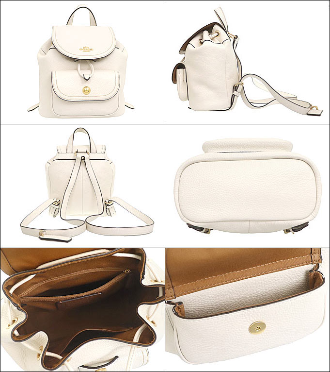 COACH ホワイト フラップリュック コーチホワイトレザー風フラップ付きバックパック