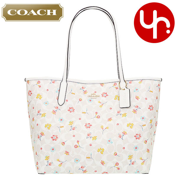 美品送料込み COACH ロゴトートバッグ COACH (コーチ) デニム 花柄裏地 BIGロゴ チャーム付き ラージ