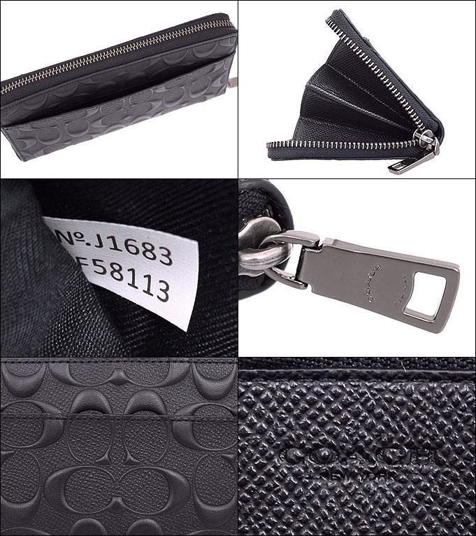 コーチ COACH 財布 長財布 F58113 ブラック デボスド シグネチャー クロスグレーン レザー アコーディオン ジップ アラウンド アウトレット メンズ レディース｜import-collection-yr｜03